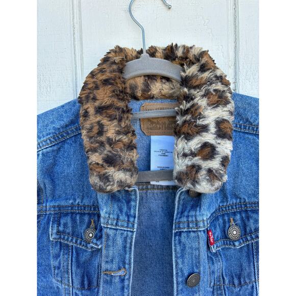 Levi's Leopard Collar Trucker Denim Jacket, Size Girls Large - Picture 3 of 6